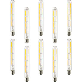 LED T10 Tubular Filament Light Bulb, E26 Base, 6W, 570 Lumens, 2200K, Amber, Pk of 10