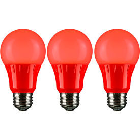 LED A19 Colored Light Bulb, E26 Base, 3W, 100 Lumens, Red, Pack of 3
