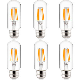 LED T12 Filament Light Bulb, E26 Base, 3W, 350 Lumens, 2700K Warm White - Pack of 6