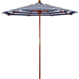 Grove 7-1/2' Patio Umbrella, Wood Pole, Olefin Navy/White Cabana Stripe Fabric