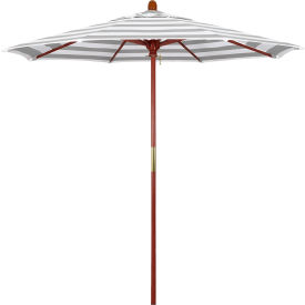Grove 7-1/2' Patio Umbrella, Wood Pole, Olefin Gray/White Cabana Stripe Fabric