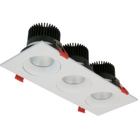 LED Rectangular Three Head Gimbal Regressed Downlight Fixture, 36W, 2270 Lumens, White