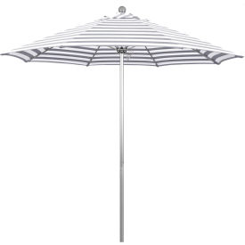 Venture 9' Patio Umbrella, Silver Pole, Olefin Gray/White Stripe Fabric