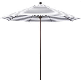 9' Patio Umbrella, Bronze Pole, Olefin Gray/White Stripe Fabric