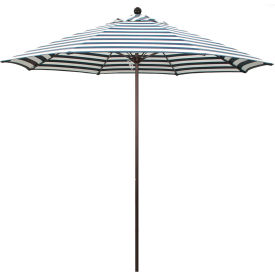 9' Patio Umbrella, Bronze Pole, Olefin Navy/White Stripe Fabric
