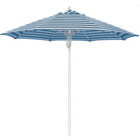 California Umbrella Newport 9' Patio Umbrella, Silver Pole, Sunbrella 2A Cabana Regatta Fabric