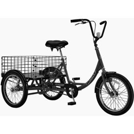 Industrial Tricycle with Rear Basket & Platform, 20" Wheels, 600 lb. Capacity, Black