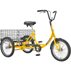 Industrial Tricycle with Rear Basket & Platform, 20" Wheels, 600 lb. Capacity, Yellow