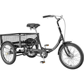 Industrial Tricycle with Rear Basket & Platform, 20" Wheels, 600 lb. Cap., Black