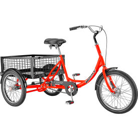Industrial Tricycle with Rear Basket & Platform, 20" Wheels, 600 lb. Cap., Red