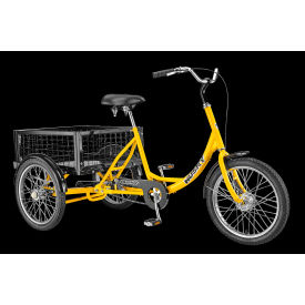 Industrial Tricycle w/ Rear Basket & Platform, 20" Wheels, 600 lb. Cap., Yellow