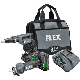 Brushless Drywall Screw Gun & Cut Out Tool Combo Kit with 2.5Ah Lithium-Ion Batteries, 24V