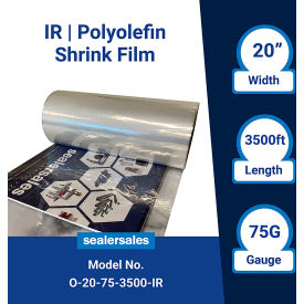 Higher Performance Polyolefin CF Shrink Film, 75 Ga., 20"W x 3500'L, Clear, 1 Roll