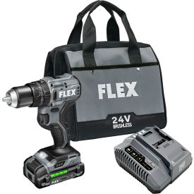 FLEX 2-Speed Cordless Compact Hammer Drill Kit, 1/2" Chuck Size, 2.5Ah Lithium-Ion Battery, 24V
