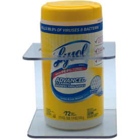 Wall Mount Wipe Dispenser Holder, Holds 4-1/2" Dia. Bottle, 5"W x 5-1/8"D x 5-3/8"H, Clear