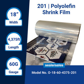 General Purpose Polyolefin CF Shrink Film, 60 Ga., 18"W x 4375'L, Clear, 1 Roll