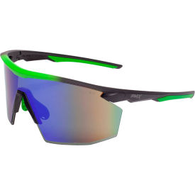 Half Frame Safety Glasses, Green Mirror Anti Fog Lens, Matte Black-Green Frame