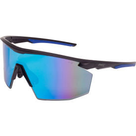 Half Frame Safety Glasses, Blue Mirror Anti Fog Lens, Matte Black-Blue Frame