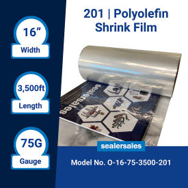 General Purpose Polyolefin CF Shrink Film, 75 Ga., 16"W x 3500'L, Clear, 1 Roll
