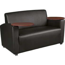 Supernova Lounge Cushioned Vinyl Tablet Arm Loveseat, 56"W x 29"D x 33"H, Black/Java