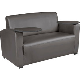 Supernova Lounge Cushioned Vinyl Tablet Arm Loveseat, 56"W x 29"D x 33"H, Gray/Ash Gray