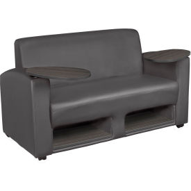 Supernova Lounge Vinyl Tablet Arm Loveseat with Storage, 56"W x 29"D x 33"H, Gray/Ash Gray