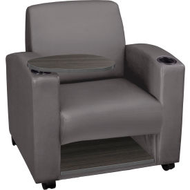 Nova Tablet Arm Chair with Storage, Vinyl Seat, Gray/Ash Gray