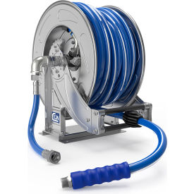 913 Washdown/Compressed Air Hose Reel, Spring Rewind, 290 PSI, 3/4" ID x 65'L