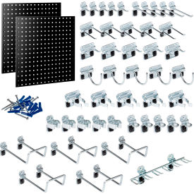 Square Hole Pegboard w/ LocHook Assortment, 24"W x 9/16"D x 24"H, Black Epoxy, 48/Pk