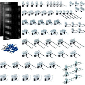 Square Hole Pegboard w/ LocHook Assortment, 24"W x 9/16"D x 42-1/2"H, Black, 65/Pack