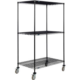 3 Shelf Truck, Black Epoxy, 60"W x 30"D x 80"H, Polyurethane Swivel Casters, 2 Brakes
