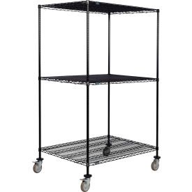 3 Shelf Truck, Black Epoxy, 60"W x 36"D x 60"H, Polyurethane Swivel Casters, 2 Brakes