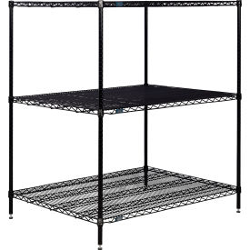 3 Shelf Black Epoxy Wire Shelving Unit, Starter, 48"W x 36"D x 54"H