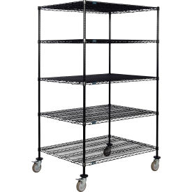 5 Shelf Truck, Black Epoxy, 48"W x 36"D x 69"H, Polyurethane Swivel Casters, 2 Brakes