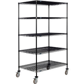 5 Shelf Truck, Black Epoxy, 36"W x 30"D x 60"H, Polyurethane Swivel Casters, 2 Brakes