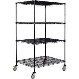 4 Shelf Truck, Black Epoxy, 60"W x 36"D x 80"H, Polyurethane Swivel Casters, 2 Brakes