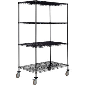 4 Shelf Truck, Black Epoxy, 48"W x 30"D x 80"H, Polyurethane Swivel Casters, 2 Brakes