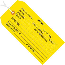 Inspection Tag, "Scrap", Pre-Strung, 4-3/4"L x 2-3/8"W, Yellow, 1000/Pack