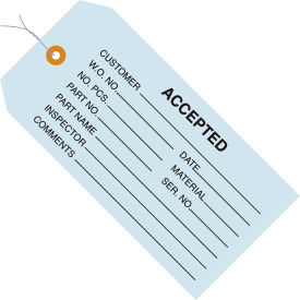 Inspection Tag, "Accepted", Pre-Wired, 4-3/4"L x 2-3/8"W, Blue, 1000/Pack