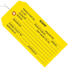 Inspection Tag, "Scrap", Pre-Wired, 4-3/4"L x 2-3/8"W, Yellow, 1000/Pack