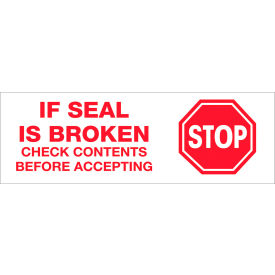 Carton Sealing Tape, Stop If Seal Is Broken, 3" x 110 Yds., Red/White