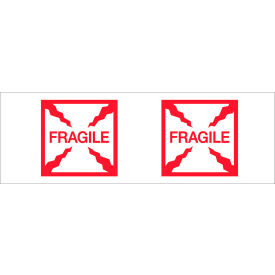 Carton Sealing Tape, Fragile (Box), 2" x 55 Yds., 2.2 Mil, Red/White