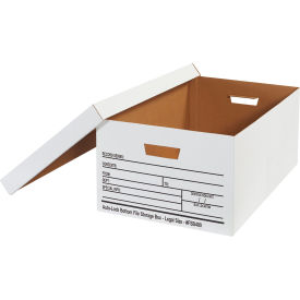 Auto-Lock Bottom File Storage Boxes with Lid, 24"L x 15"W x 10"H, White, 12/Pack
