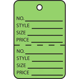 Perforated Garment Tag, 2-7/8"L x 1-3/4"W, Green, 1000/Pack