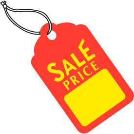 "Sale Price" Merchandise Tag, Pre-Strung, 2-7/8"L x 1-3/4"W, Red/Yellow, 1000/Pk