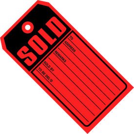 "SOLD" Tag, 13 Point Card Stock, #5, 4-3/4"L x 2-3/8"W, Red/Black, 500/Pack