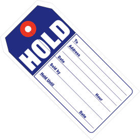 "Hold" Retail Tag, 4-3/4"L x 2-3/8"W, Blue/White, 500/Pack