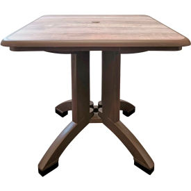 32" Square Resin Pedestal Table w/ Umbrella Hole, Ranch On Bronze Frame