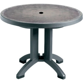 Aquaba 38" Round Resin Pedestal Table with Umbrella Hole, Zinc On Charcoal Frame