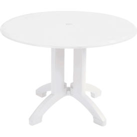 42" Round Molded Melamine Pedestal Table w/ Umbrella Hole, White